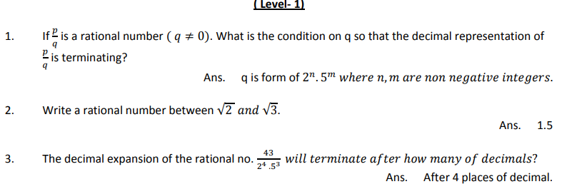 assignment of real numbers class 10